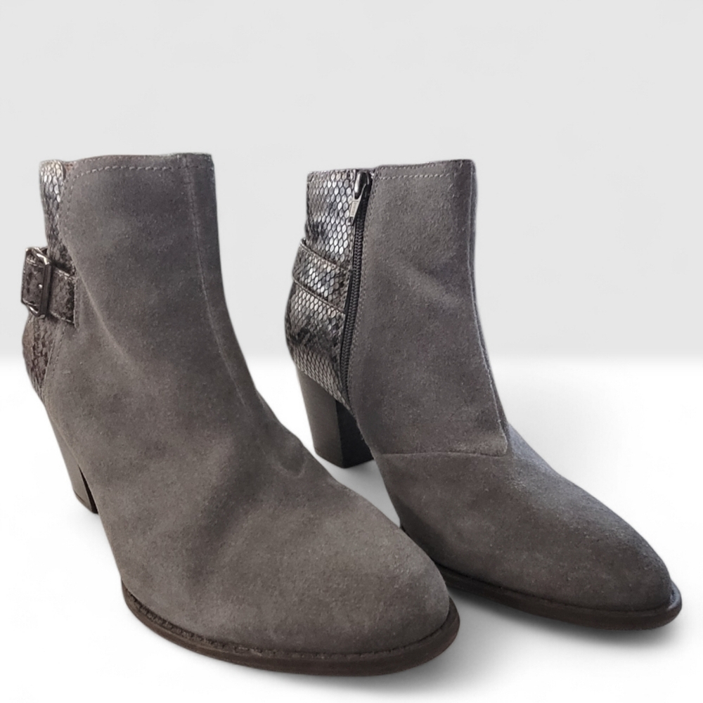 Vionic Naomi Suede Snake-Print Booties Size 10
